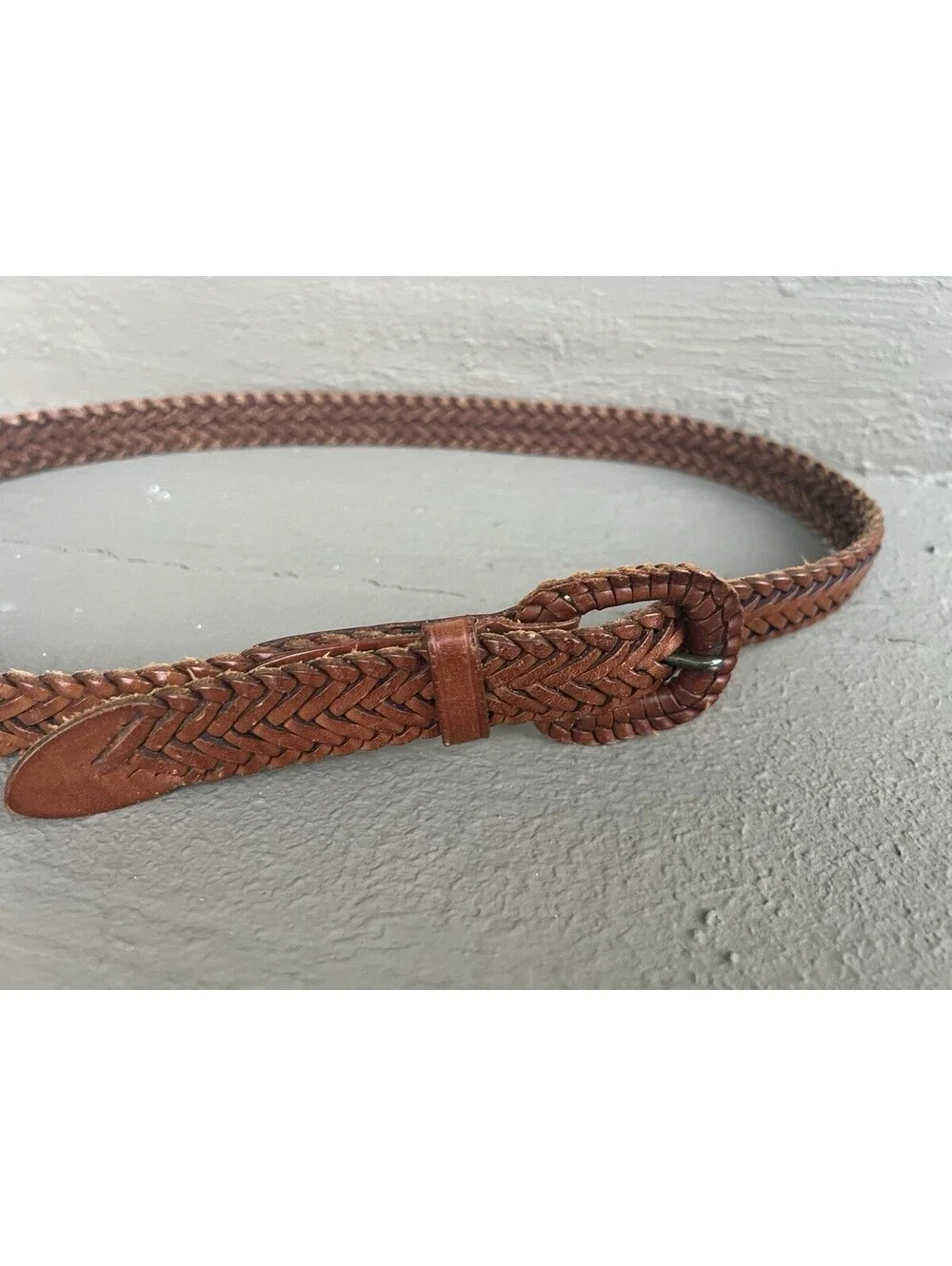 vintage Lands' End brown leather braided belt (style #506) in a size 34